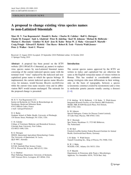 A Proposal to Change Existing Virus Species Names to Non-Latinized Binomials
