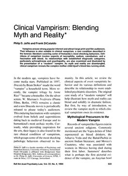 Clinical Vampirism: Blending Myth and Reality*
