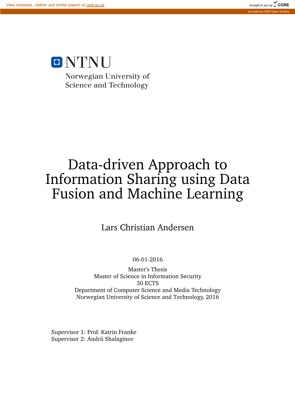 Data-Driven Approach to Information Sharing Using Data Fusion and Machine Learning
