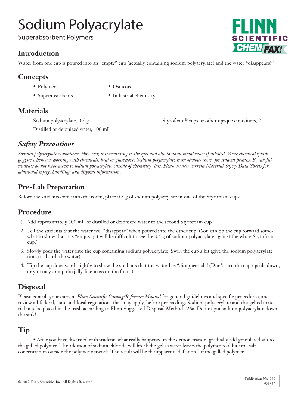 Sodium Polyacrylate Superabsorbent Polymers SCIENTIFIC