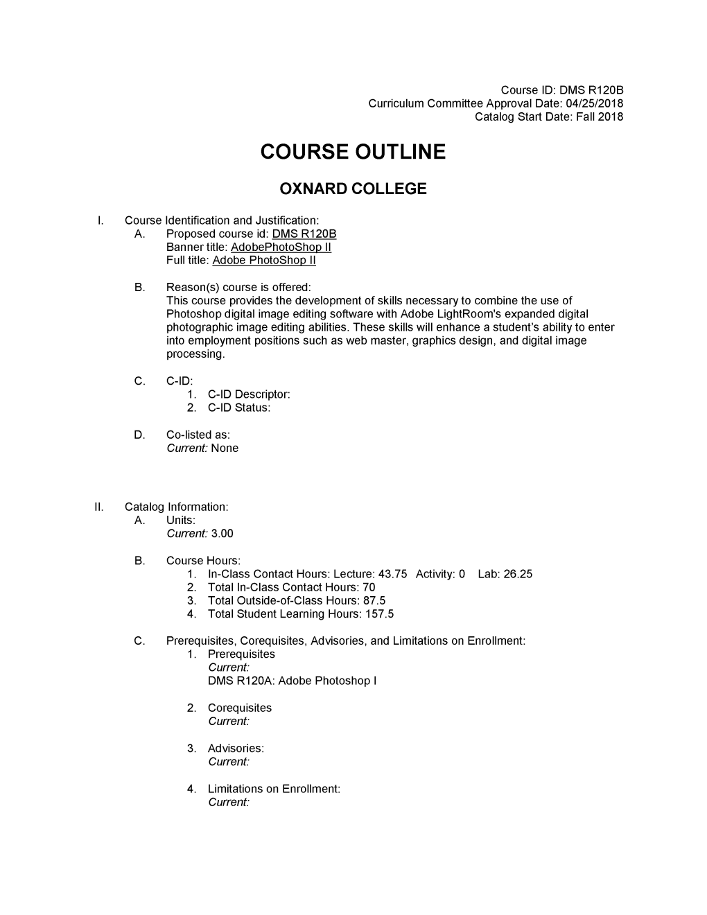 Oxnard Course Outline