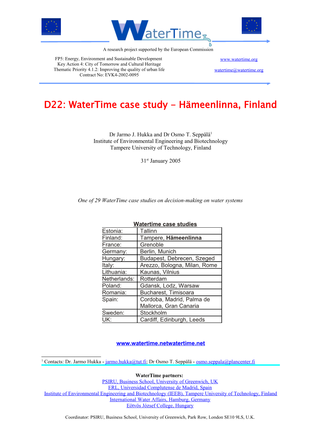 D22: Watertime Case Study - Hämeenlinna, Finland