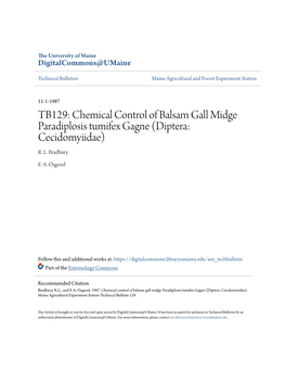 TB129: Chemical Control of Balsam Gall Midge Paradiplosis Tumifex Gagne (Diptera: Cecidomyiidae) R