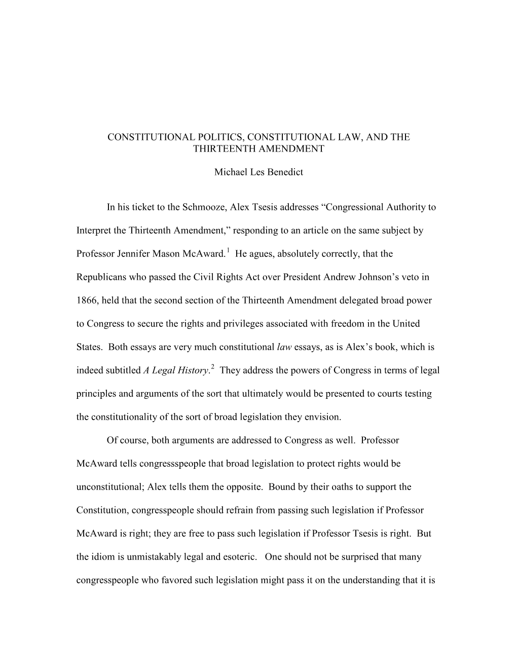 Constitutional Politics, Constitutional Law, and the Thirteenth Amendment