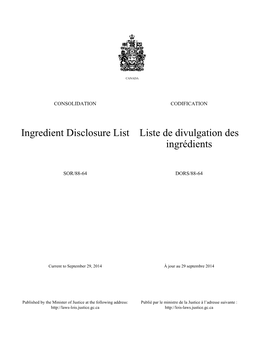 Ingredient Disclosure List Liste De Divulgation Des Ingrédients