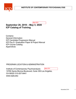 September 20, 2019 – May 3, 2020 ICP Catalog of Training