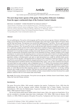 Two New Deep-Water Species of the Genus Thorogobius (Teleostei: Gobiidae) from the Upper Continental Slope of the Eastern Central Atlantic