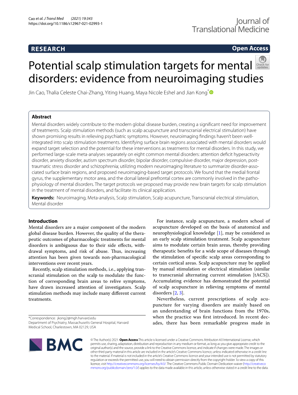 Potential Scalp Stimulation Targets for Mental Disorders