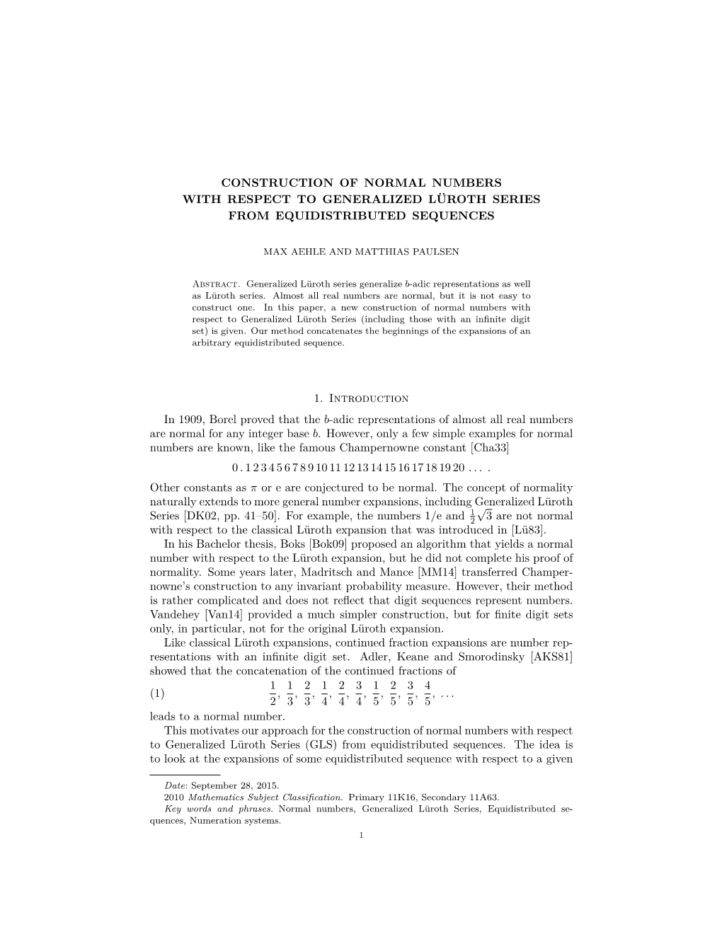 Construction of Normal Numbers with Respect to Generalized Lüroth Series from Equidistributed Sequences