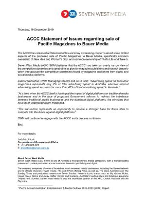 ACCC Statement of Issues Regarding Sale of Pacific Magazines to Bauer Media