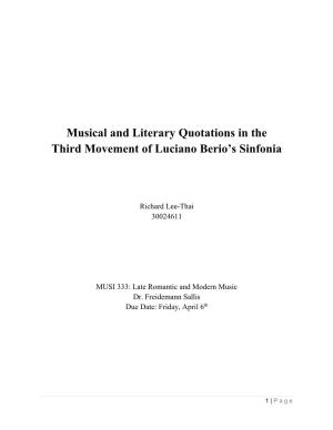 Musical and Literary Quotations in the Third Movement of Luciano Berio's