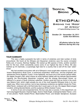 ETHIOPIA: Birding the ‘Roof of Africa’ a Tropical Birding Custom Trip