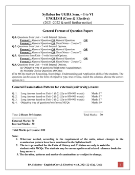 Syllabus for UGBA Sem. – I to VI ENGLISH (Core & Elective)