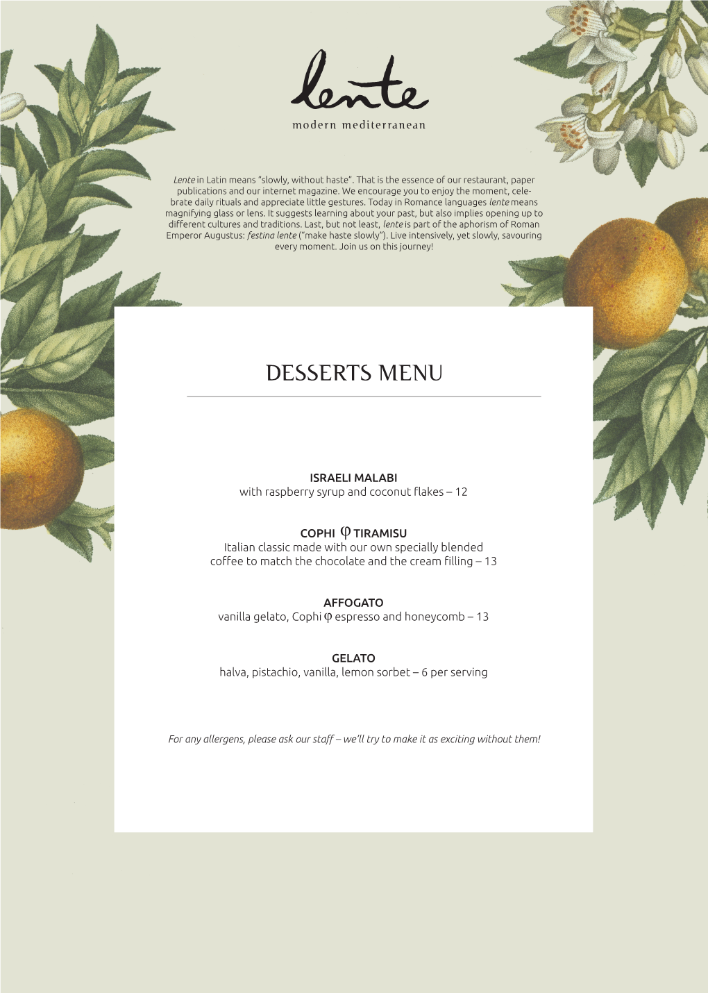 Desserts Menu