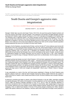 South Ossetia and Georgia's Aggressive State-Integrationism Written by George Hewitt