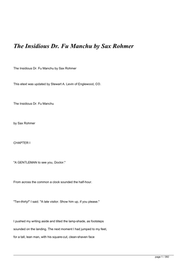 The Insidious Dr. Fu Manchu by Sax Rohmer&lt;/H1&gt;