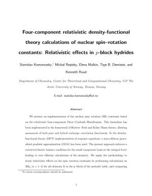 Four-Component Relativistic Density-Functional Theory Calculations of Nuclear Spin–Rotation Constants: Relativistic Eﬀects in P-Block Hydrides