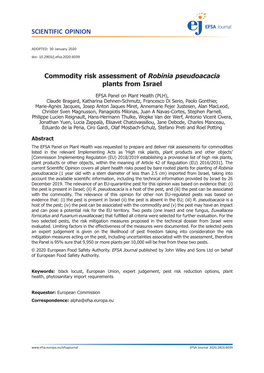 Commodity Risk Assessment of Robinia Pseudoacacia Plants from Israel