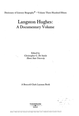 Langston Hughes: a Documentary Volume