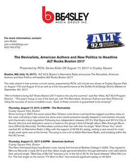 The Revivalists, American Authors and New Politics to Headline ALT Rocks Boston 2017