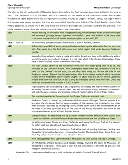 Milwaukie Historic Chronology