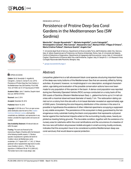 Persistence of Pristine Deep-Sea Coral Gardens in the Mediterranean Sea (SW Sardinia)
