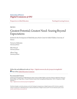 Greatest Potential, Greatest Need: Soaring Beyond Expectations
