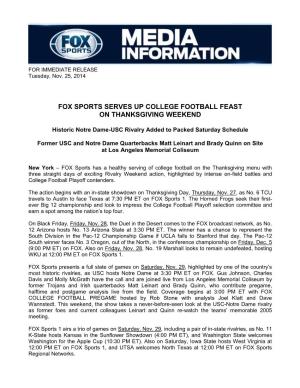 Fox Sports Serves up College Football Feast on Thanksgiving Weekend