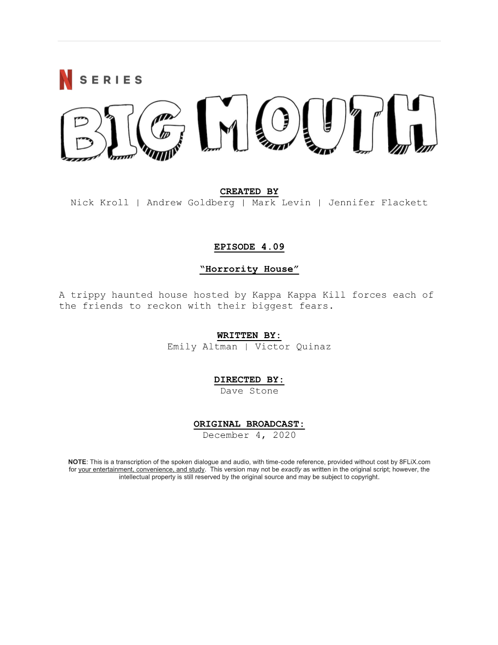 Big Mouth | Dialogue Transcript | S4:E09