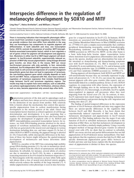 Interspecies Difference in the Regulation of Melanocyte Development by SOX10 and MITF