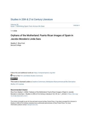 Orphans of the Motherland: Puerto Rican Images of Spain in Jacobo Morales's Linda Sara