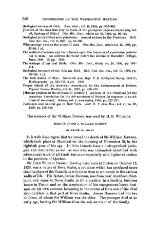 The Memoir of Sir William Dawson Was Read by H. S. Williams. It Is With