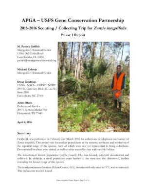 APGA – USFS Gene Conservation Partnership 2015-2016 Scouting / Collecting Trip for Zamia Integrifolia Phase 1 Report