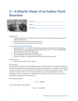 2—A Kinetic Study of an Iodine Clock Reaction