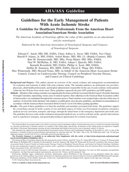 2013 AHA Acute Ischemic Stroke Early Management Guideline