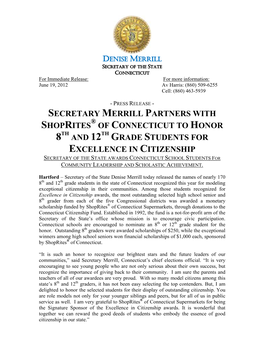 Secretary Merrill Partners with Shoprites of Connecticut to Honor