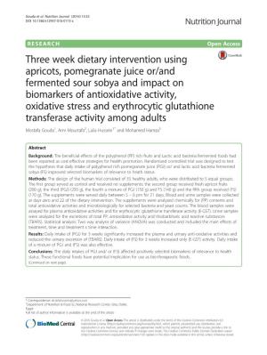 Three Week Dietary Intervention Using Apricots, Pomegranate Juice Or/And