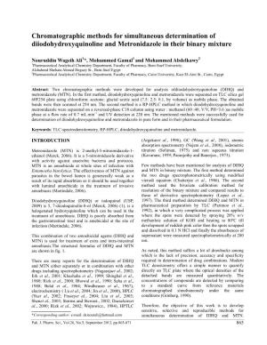 Chromatographic Methods for Simultaneous Determination of Diiodohydroxyquinoline and Metronidazole in Their Binary Mixture