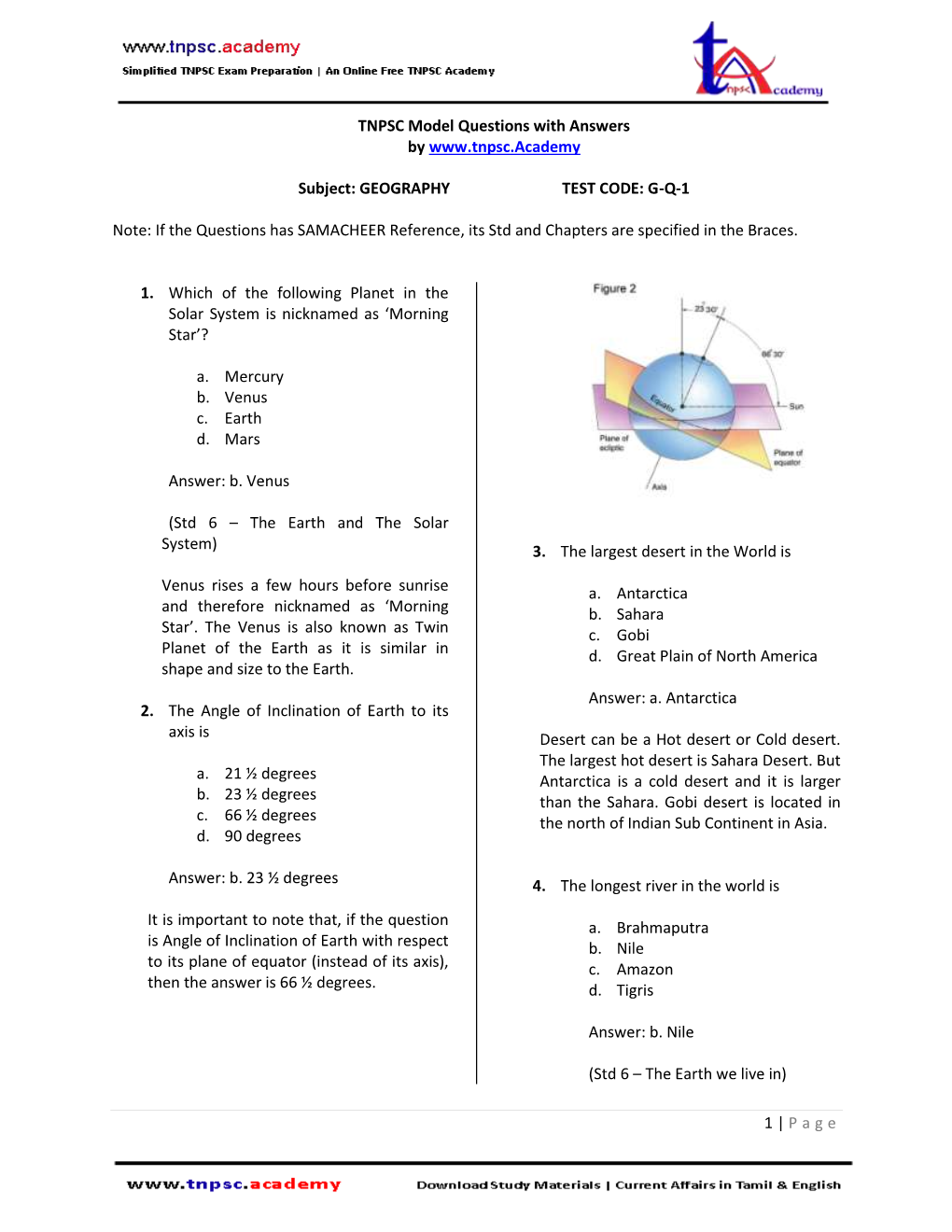 1 | Page TNPSC Model Questions with Answers By