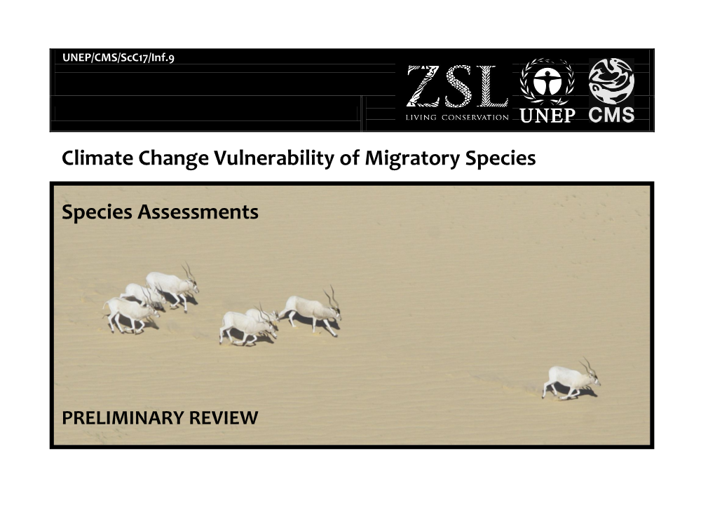 Climate Change Vulnerability of Migratory Species Species