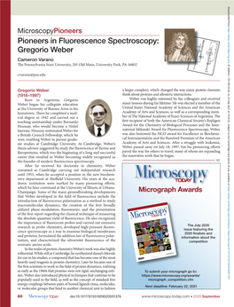 Pioneers in Fluorescence Spectroscopy: Gregorio Weber Cameron Varano