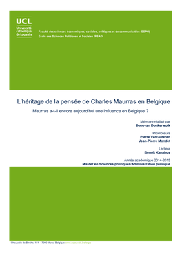 L'héritage De La Pensée De Charles Maurras En Belgique