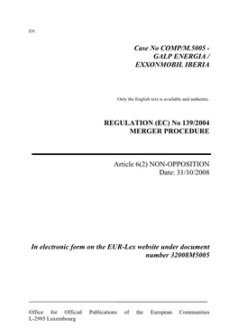 Case No COMP/M.5005 - GALP ENERGIA / EXXONMOBIL IBERIA