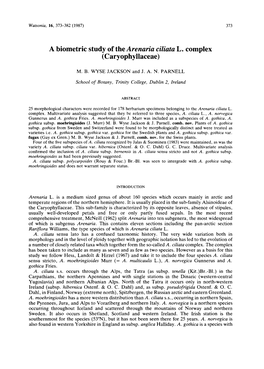 A Biometric Study of the Arenaria Ciliata L. Complex (Caryophyllaceae)
