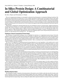 In Silico Protein Design: a Combinatorial and Global Optimization Approach by John L