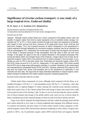 Significance of Riverine Carbon Transport: a Case Study of a Large Tropical River, Godavari (India)