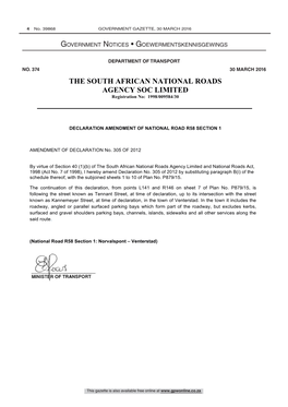 Declaration Amendment of National Road R58 Section 1
