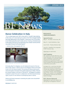 Dance Celebration in Italy BOGLIASCO ANNOUNCEMENTS “It Is a Unique Space and I Fell in Love with It