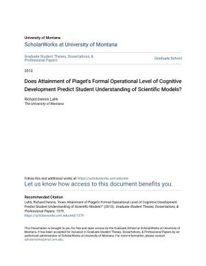 Does Attainment of Piaget's Formal Operational Level of Cognitive Development Predict Student Understanding of Scientific Models?