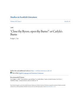Close Thy Byron; Open Thy Burns?" Or Carlyle's Burns Rodger L